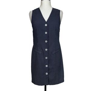 Vtg A Byer Dress Womens 7 Navy Blue‎ Pinstripe Sleeveless Vest Career 90s READ